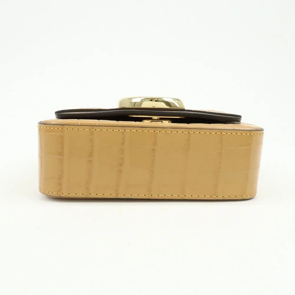 Chloe C Croc-Embossed Calfskin Handbag Beige